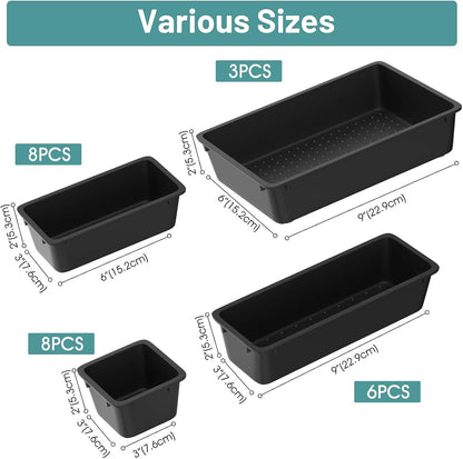 WOWBOX 25 PCS Clear Plastic Drawer Organizer Set, 4 Sizes Desk Drawer Divider Organizers and Storage Bins for Makeup, Jewelry, Gadgets for Kitchen, Bedroom, Bathroom, Office