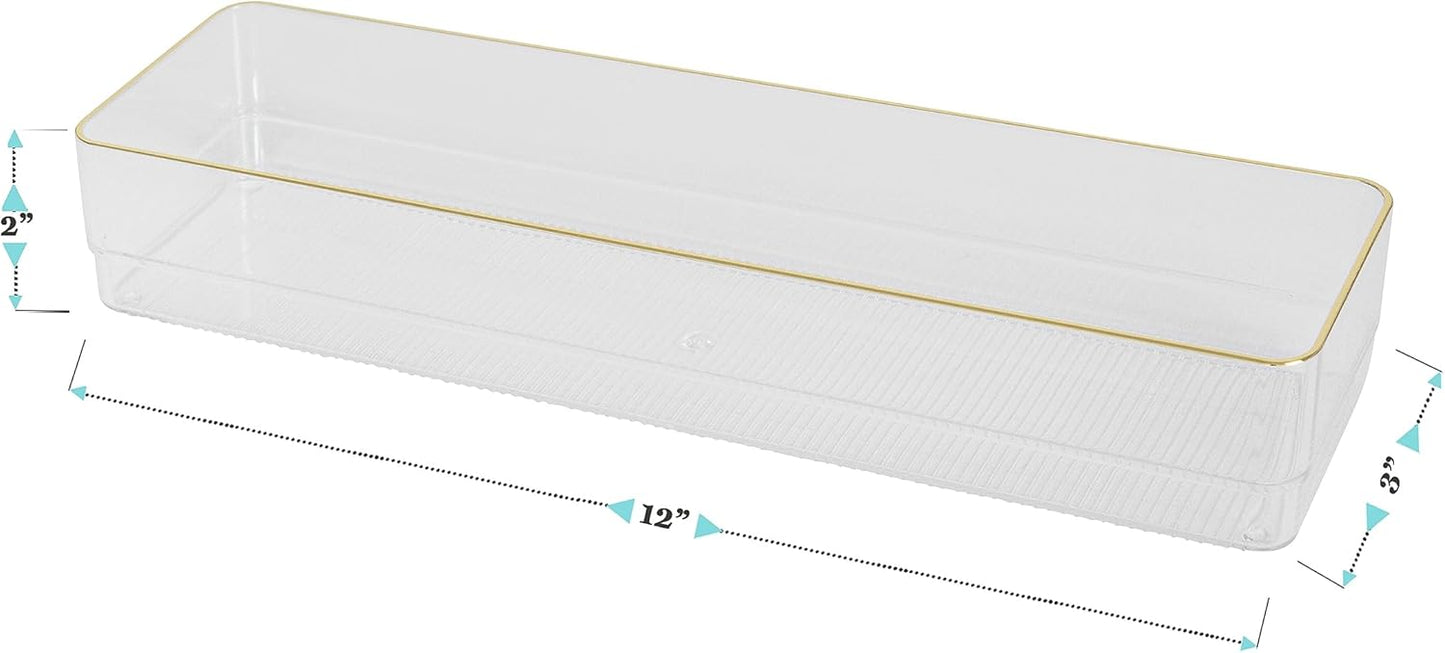 Martha Stewart Kerry Plastic Stackable Office Desk Drawer Organizers, 6" x 3", 6 Pack, with Gold Trim