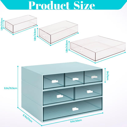 3 Tier Stackable Desk Organizer with 6 Drawers, YOCOMEY Plastic Desktop Storage Box Drawers, Detachable Makeup Storage Office Stationery Supplies Organizer for Office School(Clear)