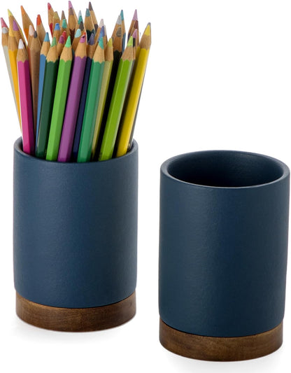 Pen Holder for Desk, Ceramic Pencil Organizer & Makeup Brush Holder, Office Decor and Desk Accessories，Perfect Office Organization,Teacher Supplies (White, Set / 1)