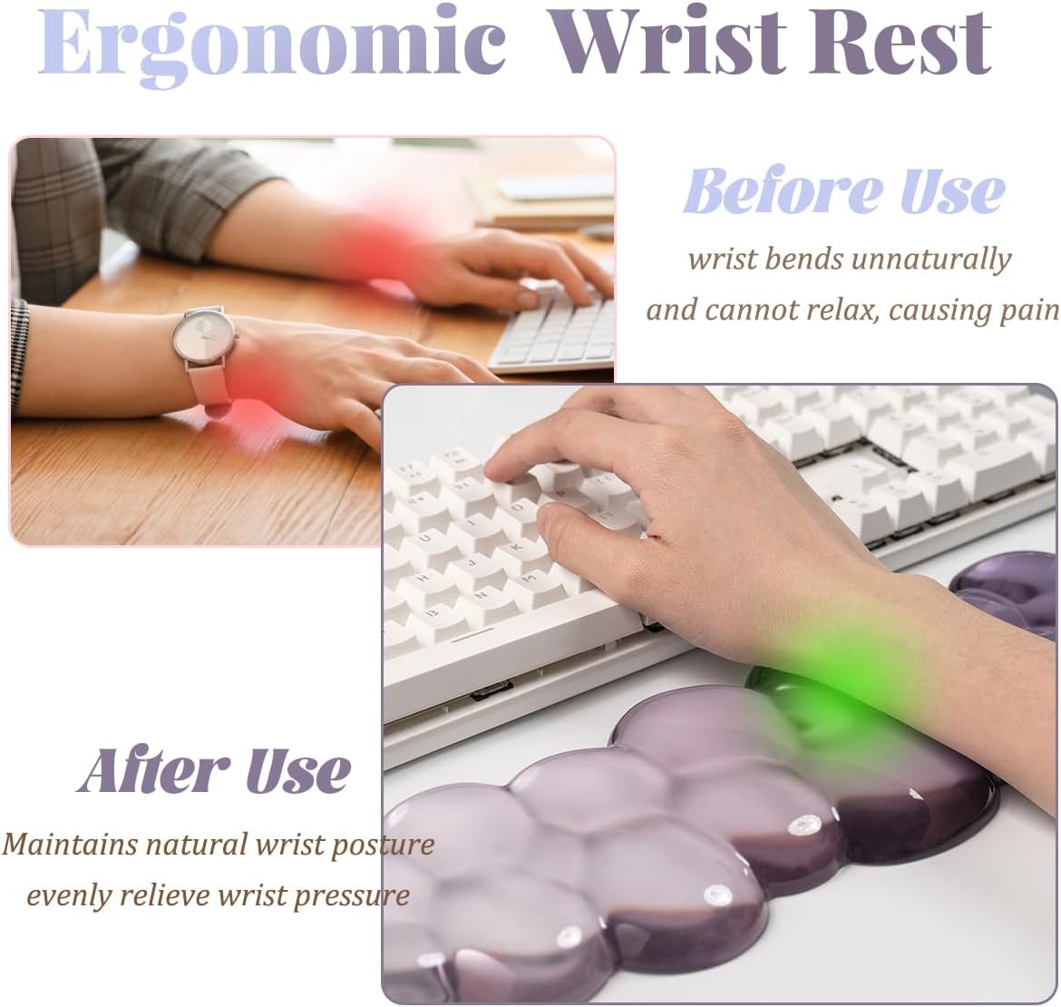 Gel Keyboard Wrist Rest Cloud Set, Clear Ergonomic Wrist Support and Arm Support Keyboard Rest for Typing Pain Relief, with Non-Slip Soft Washable Wrist Rest(Pink Blue)