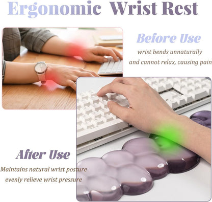 Gel Keyboard Wrist Rest Cloud Set, Clear Ergonomic Wrist Support and Arm Support Keyboard Rest for Typing Pain Relief, with Non-Slip Soft Washable Wrist Rest(Pink Blue)
