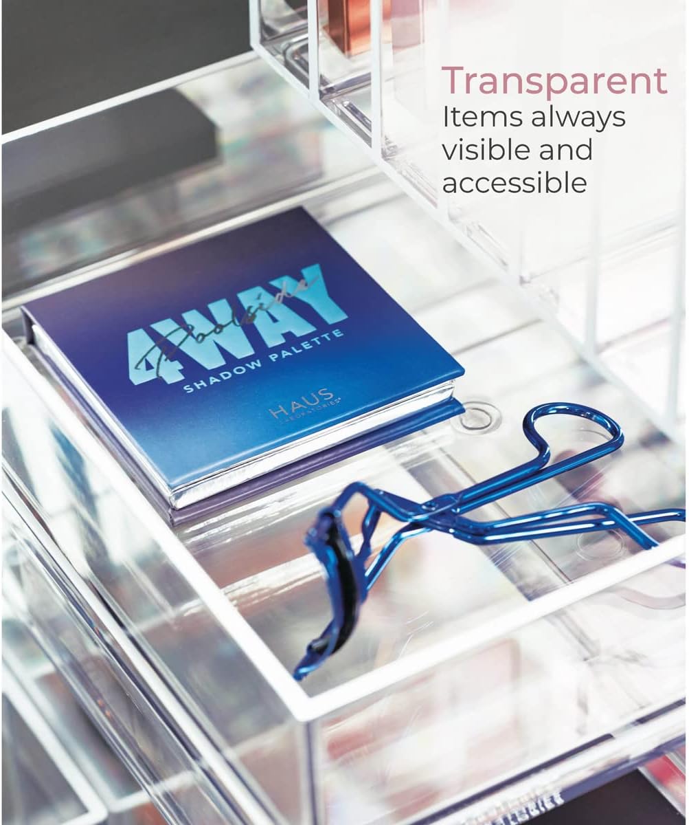 iDesign Clarity Plastic Drawer Organizer for Vanity, Countertop, Bathroom, Kitchen and Cabinet Storage, 8" x 4" x 2", Clear