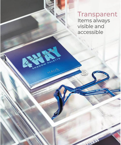 iDesign Clarity Plastic Drawer Organizer for Vanity, Countertop, Bathroom, Kitchen and Cabinet Storage, 8" x 4" x 2", Clear