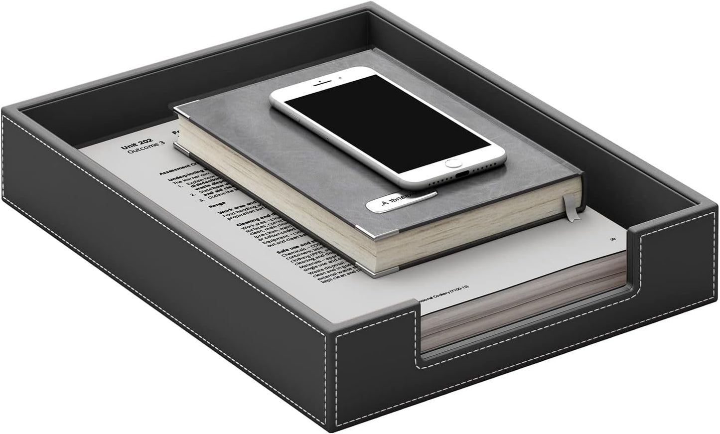 Leather Letter Tray, THIPOTEN Elegant Desk Organizer for Office Supplies, Mail, Paper, File, Magazine, Perfect Office Organization for Desktop(Grey)