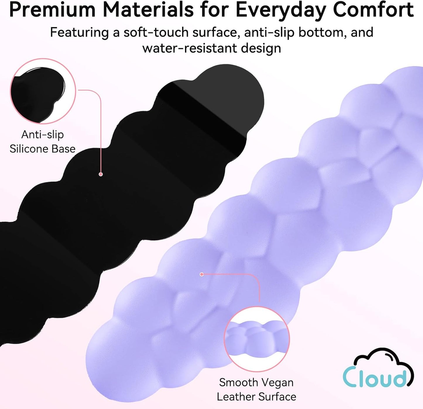 Sushret Cloud Wrist Rest for Computer Keyboard, 4-in-1 Memory Foam Leather Cloud Keyboard Wrist Rest and Mouse Pad Set with Ergonomic Support for Arm and Palm Cushion, Gaming/Work Setup, Rainbow