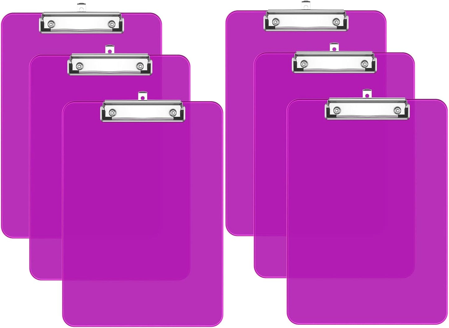 Rimilak 8.5 x 11 Plastic Clipboards Set of 2, Low Profile Metal Clip, Translucent Board, 12.5 x 9 in Letter Size, Office Supply, Back to School, Purple
