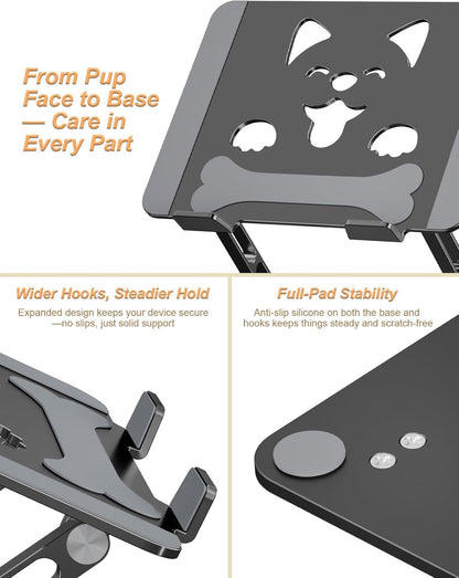 Aoviho Laptop Stand for Desk-Adjustable, Foldable, Portable, Ergonomic Aluminum Notebook Riser with Unique Puppy Cooling Vent, Desk Gift for 10"-17.3" Devices Mac, Dell, HP, Lenovo, Samsung, Gray