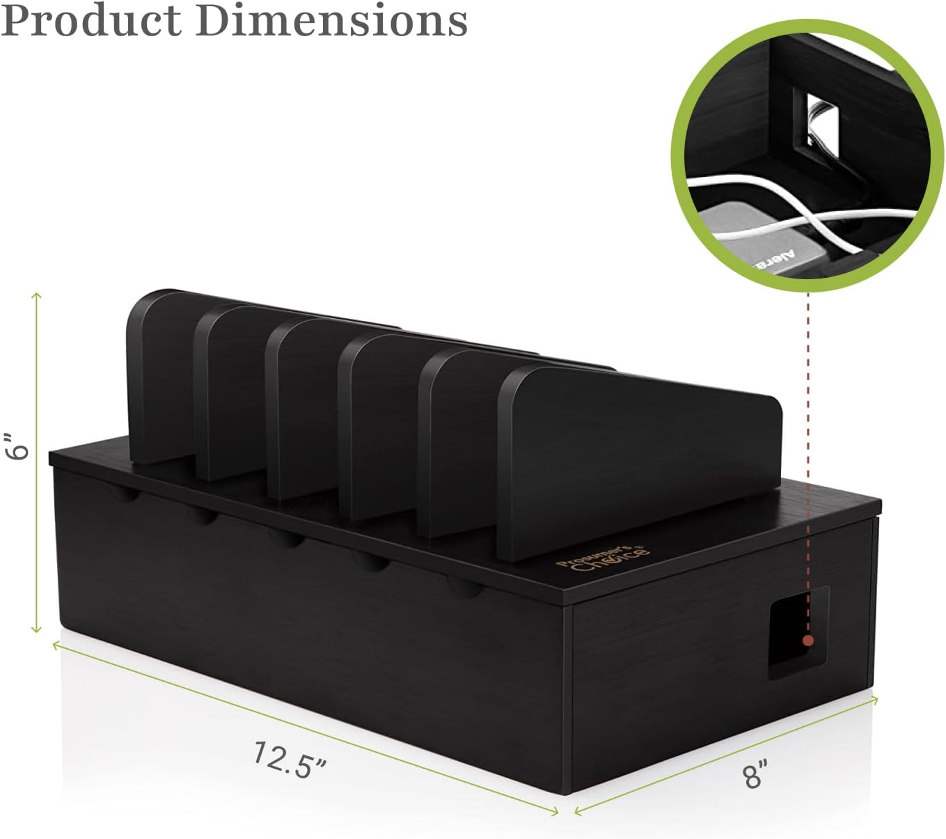 Prosumer's Choice Wooden Charging Station Organizer - 5-Port Base for Phones, Tablets and Laptops - Multi-Device Docking Station with Removable Divider Slots - Cord Box with Cable Management - Bamboo