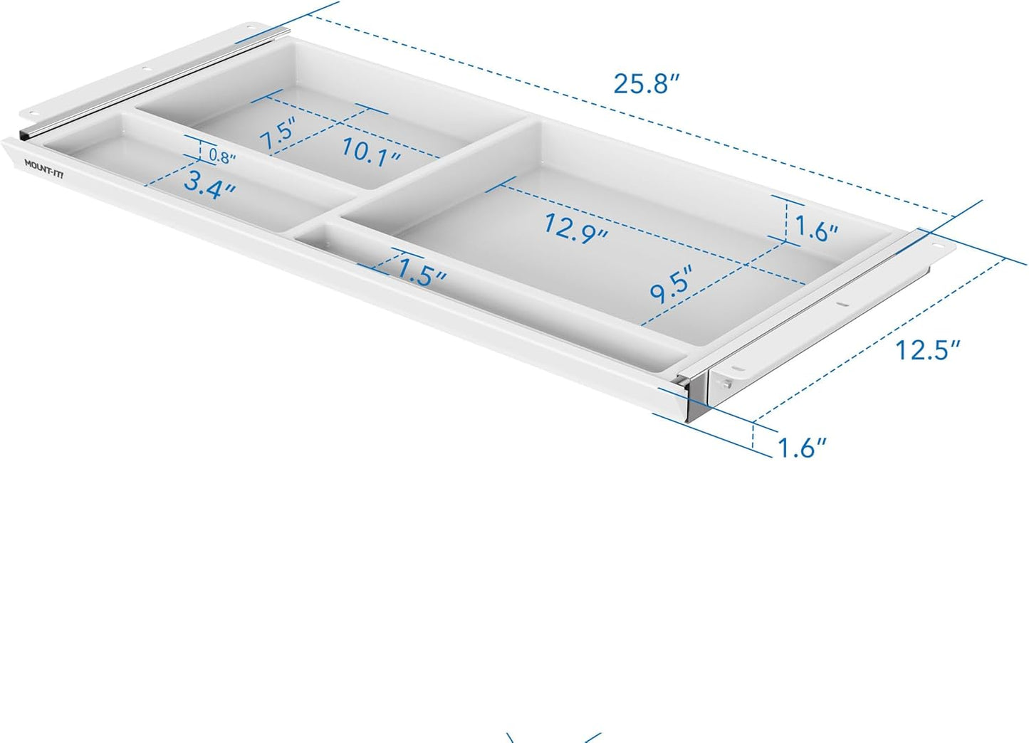 Mount-It! Under Desk Drawer with 4 Compartments, Deep Low-Profile Slide-Out Storage Organizer, 25.8″ x 12.5″ x 1.6″, Smooth Glide Pull-Out Tray for Traditional & Single Motor Standing Desks, Black