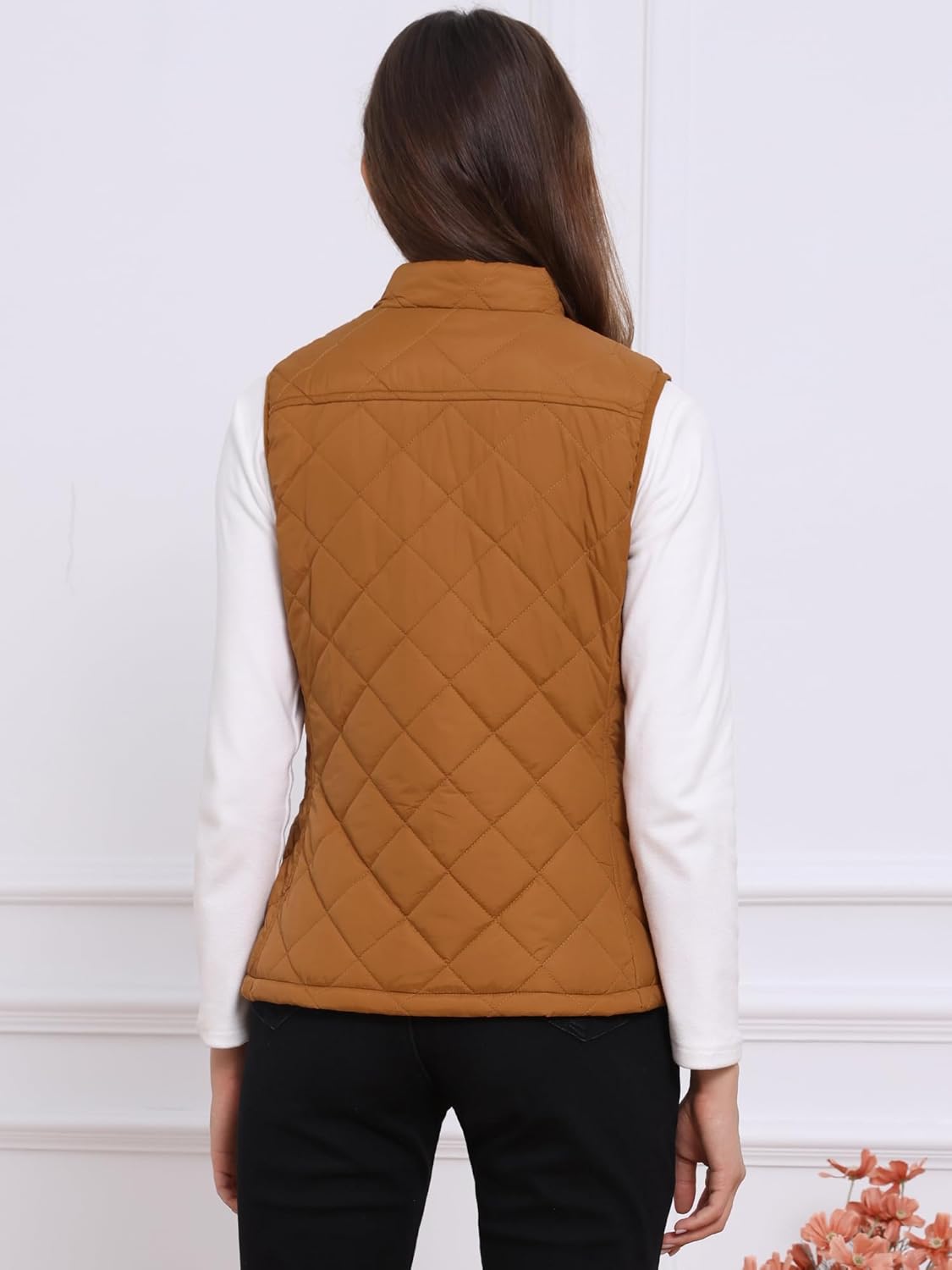 Allegra K Women's Puffer Vest Stand Collar Lightweight Gilet Quilted Zip Vest