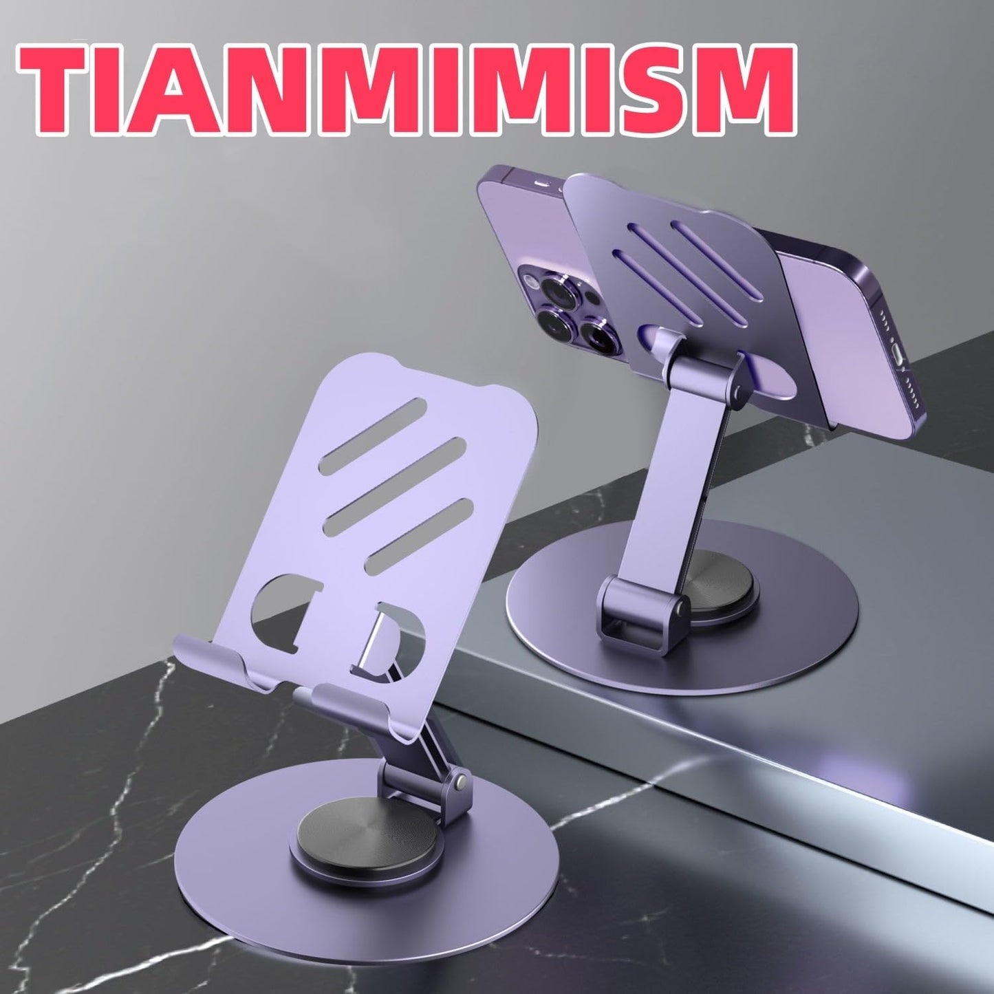 Adjustable Phone Stand, 360-Degree Rotating Metal Desktop Holder, Purple