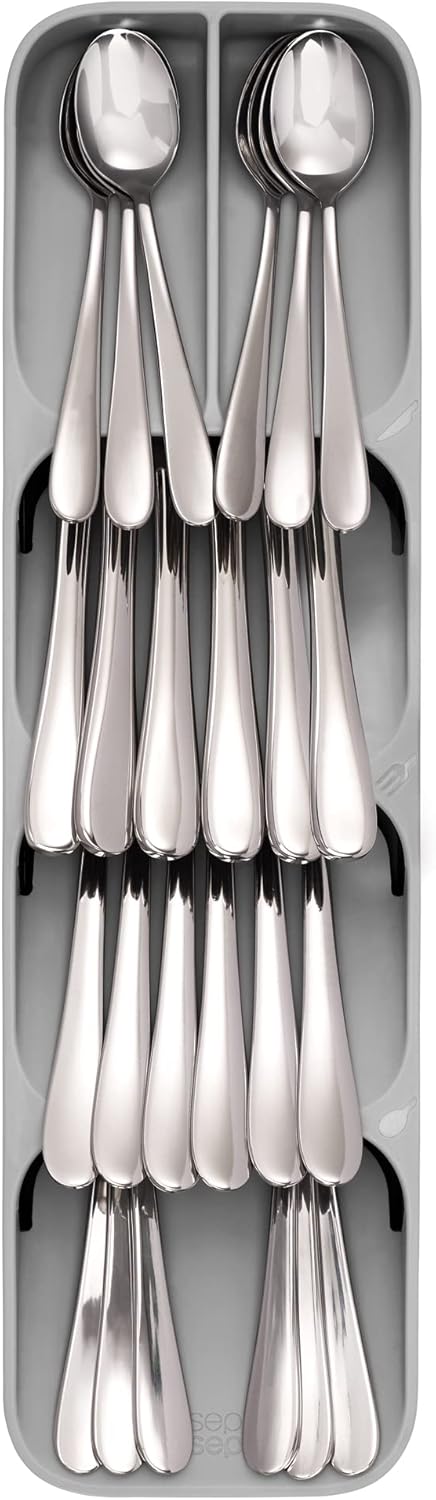 Joseph Joseph DrawerStore Compact Utensil Organizer For Kitchen Drawer Silverware, Flatware Tray, Small, Grey