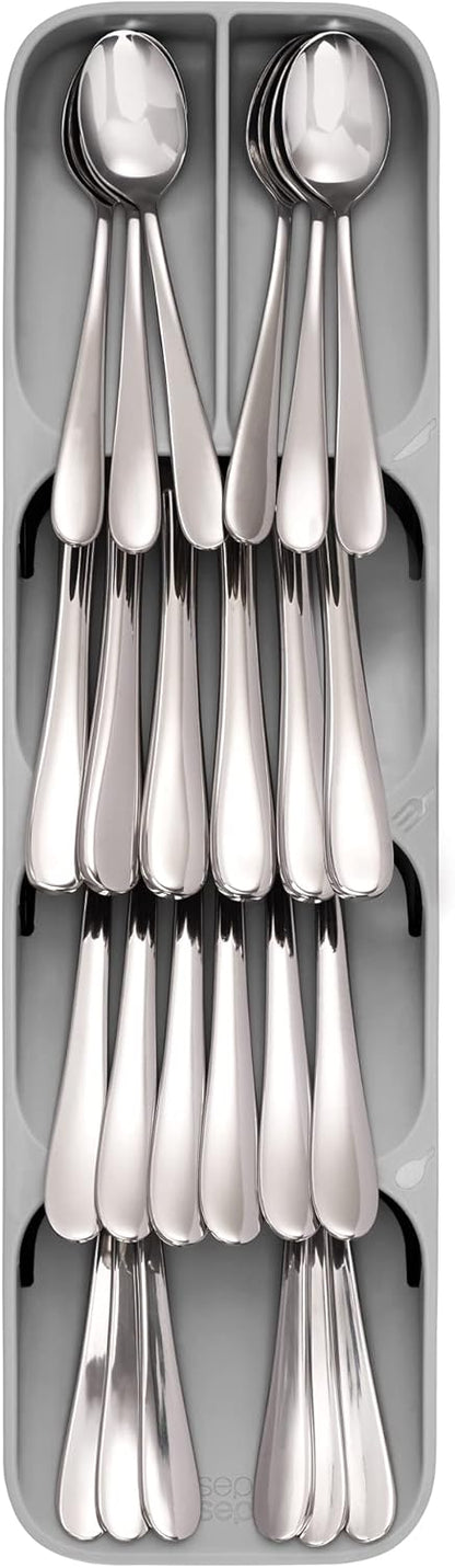Joseph Joseph DrawerStore Compact Utensil Organizer For Kitchen Drawer Silverware, Flatware Tray, Small, Grey