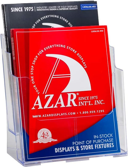 Azar Displays 252378, Brochure Holder, Acrylic Desk Organizer, Three Tier Document, Magazine & Sign Holder, Wall Mount Desk Accessories, Literature Display Stand, Divider for 4" Pamphlets, 8.5"x11"