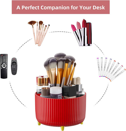 Marbrasse Desk Organizer, 360-Degree Rotating Pen Holder, Desk Organizers and Accessories with 5 Compartments Pencil Holder, Art Supply Storage Box Caddy for Office, Home（White）