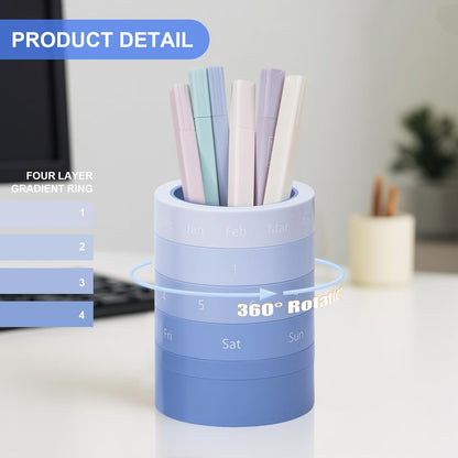 Comix Calender Pen Holder for Desk, Cute Pencil Holder Pen Organizer, Brown Platsic Pen Pencil Cup for Home School Office Supplies