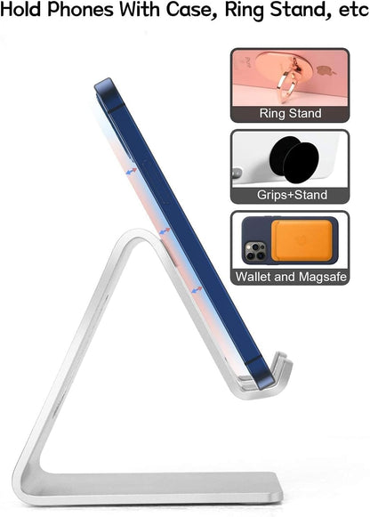 Aoviho Desk Cell Phone Stand Phone Holder, Aluminum Phone Cradle Dock for iPhone17 16 15 14 13 12 pro Mini 11 X Xs max 8 7 6 6s Plus SE Samsung All Smart Phones, Rose Gold