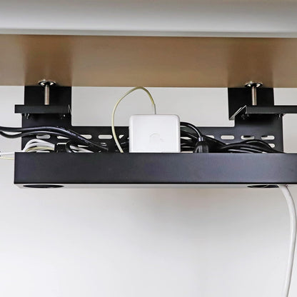 AEONS Under Desk Cable Management Tray Kit - Horizontal Adjustable up to 41” Removable C Clamp Mount Reversible Computer Cord Raceway and Modesty Panel for Large Table, Black