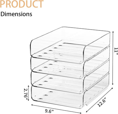 FANXIYQ 4-Tier Acrylic Paper Tray Organizer | Clear Stackable Desk Organizer for Documents, Letters, A4 Paper | Modern Office/Classroom/Home Organization