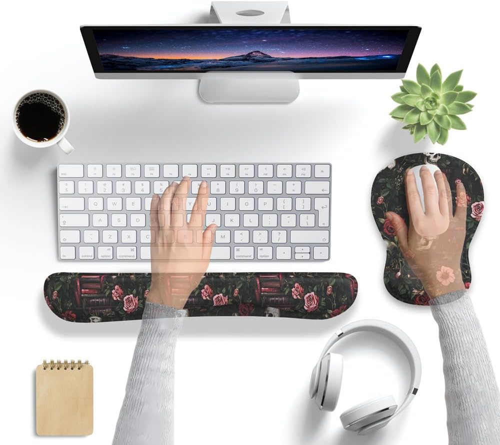 Ghost Book Mousepad with Wrist Rest Halloween Computer Keyboard Mouse Pad Black Cute, Mouse Pad with Wrist Rest for Computer Keyboard, 2 In1 Mousepad with Wrist Support Easy Typing&Relieve Wrist Pai