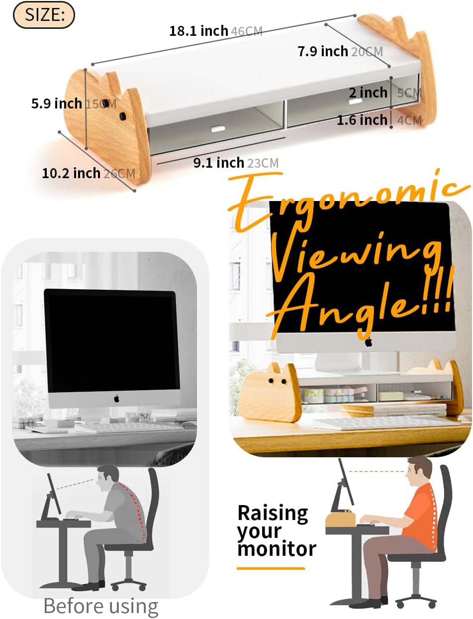AFOOYO Monitor Stand Riser,31.5-Inch LED Light Wood Computer Monitor Stand with Adjustable Acrylic Legs,Desk Accessories Desktop Organizer Stand for, Computer,Laptop,Printer,PC TV Screen Riser,Black