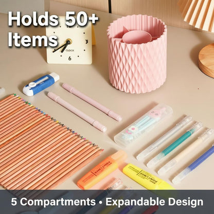 Black Pen Holder for Desk, 360° Rotating Pen Organizer with 5 Slots - Spinning Pencil Holder & Pencil Cup for Office, Art Supply, Makeup Brush - Desk Organizer for Home, School