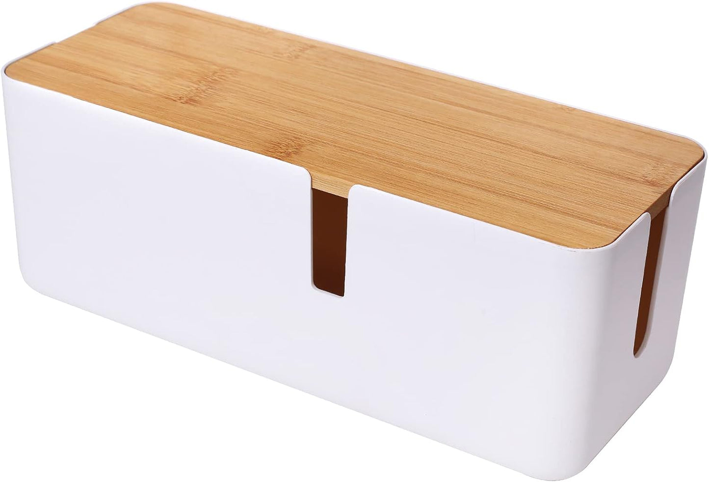Changsuo Cable Management Box with Bamboo Lid Small Cable Organizer Box for Extension Cord Power Stripe Surge Protector Wire Management Concealer Organizer Cover Hider (Black)