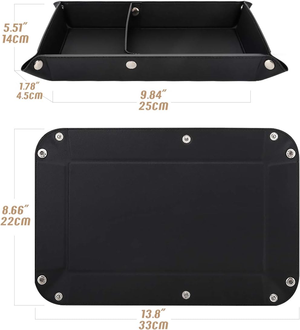 Luxspire Valet tray, PU Leather Tray, Catchall Tray, Men Women Jewelry Key Tray, Desk Storage Plate for Key Coin Phone Jewelry Wallet, Medium Size - Black
