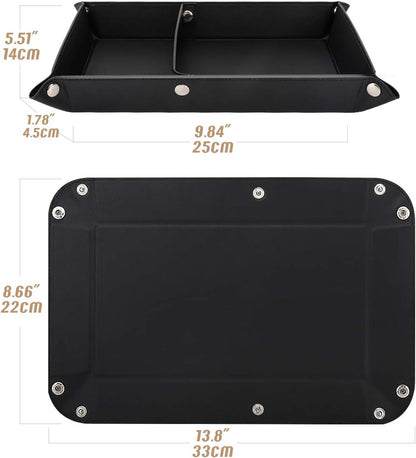 Luxspire Valet tray, PU Leather Tray, Catchall Tray, Men Women Jewelry Key Tray, Desk Storage Plate for Key Coin Phone Jewelry Wallet, Medium Size - Black
