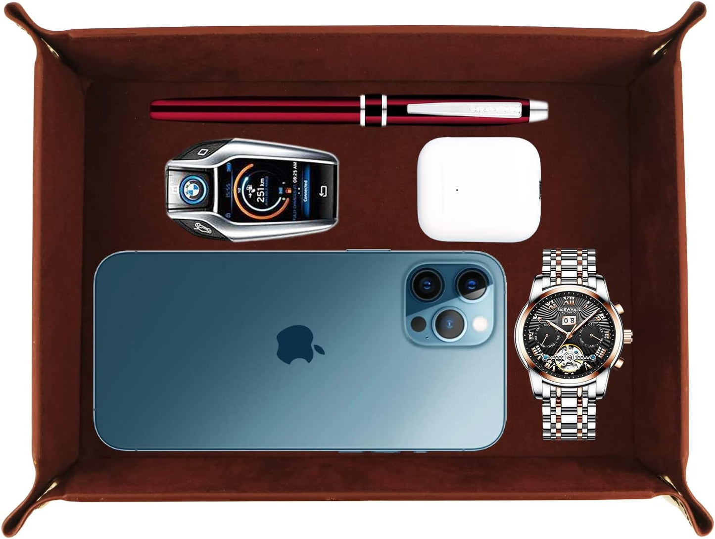 Valet Organizer - Catchall Tray for Jewelry, Wallets, Watches, Keys, Coins, Phones, Glasses - Perfect for Nightstand, Desk, Entryway