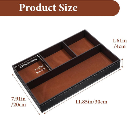 2 Pieces Faux Leather Valet Tray for Men, Stackable Jewelry Trays for Drawers, Mens Dresser Top Organizer for Key, Wallet, Sunglass, Watch, Coin, Phone, Nightstand Bedside Tray Brown
