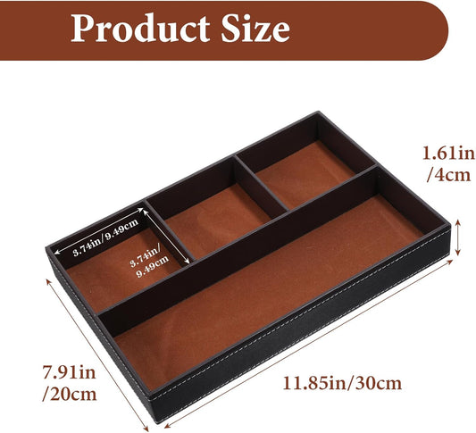 2 Pieces Faux Leather Valet Tray for Men, Stackable Jewelry Trays for Drawers, Mens Dresser Top Organizer for Key, Wallet, Sunglass, Watch, Coin, Phone, Nightstand Bedside Tray Brown