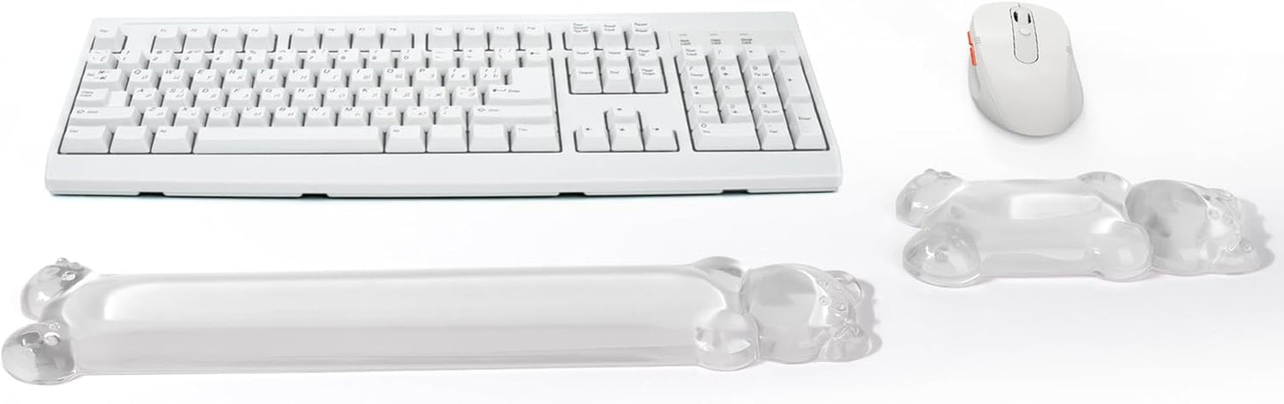 Gel Keyboard and Mouse Wrist Rest Set – Clear Wrist Rest for Computer Keyboard 60%/68%/75%, Comfort & Support for Typing and Gaming(Cute Pink Bear)