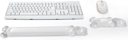 Gel Keyboard and Mouse Wrist Rest Set – Clear Wrist Rest for Computer Keyboard 60%/68%/75%, Comfort & Support for Typing and Gaming(Cute Pink Bear)