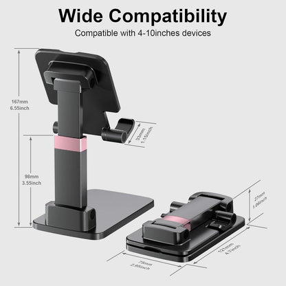 Phone Stand for Desk Cellphone Holder Height Angle Adjustable Stands, Anti-Slip Base, Compact Design for iPhone Android Devices,Black,1Pack
