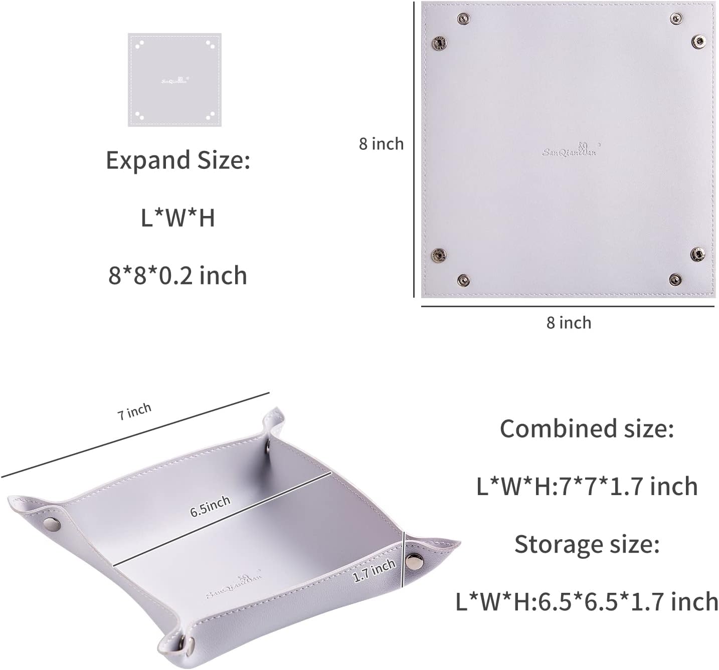 SANQIANWAN Leather Jewelry Valet Tray for Women and Man, Entryway Table Bedside Nightstand Desk Portable Small Catchall Travel Dish Plate for Key,Wallet,Watch,Phone,Coin(Pink-B)
