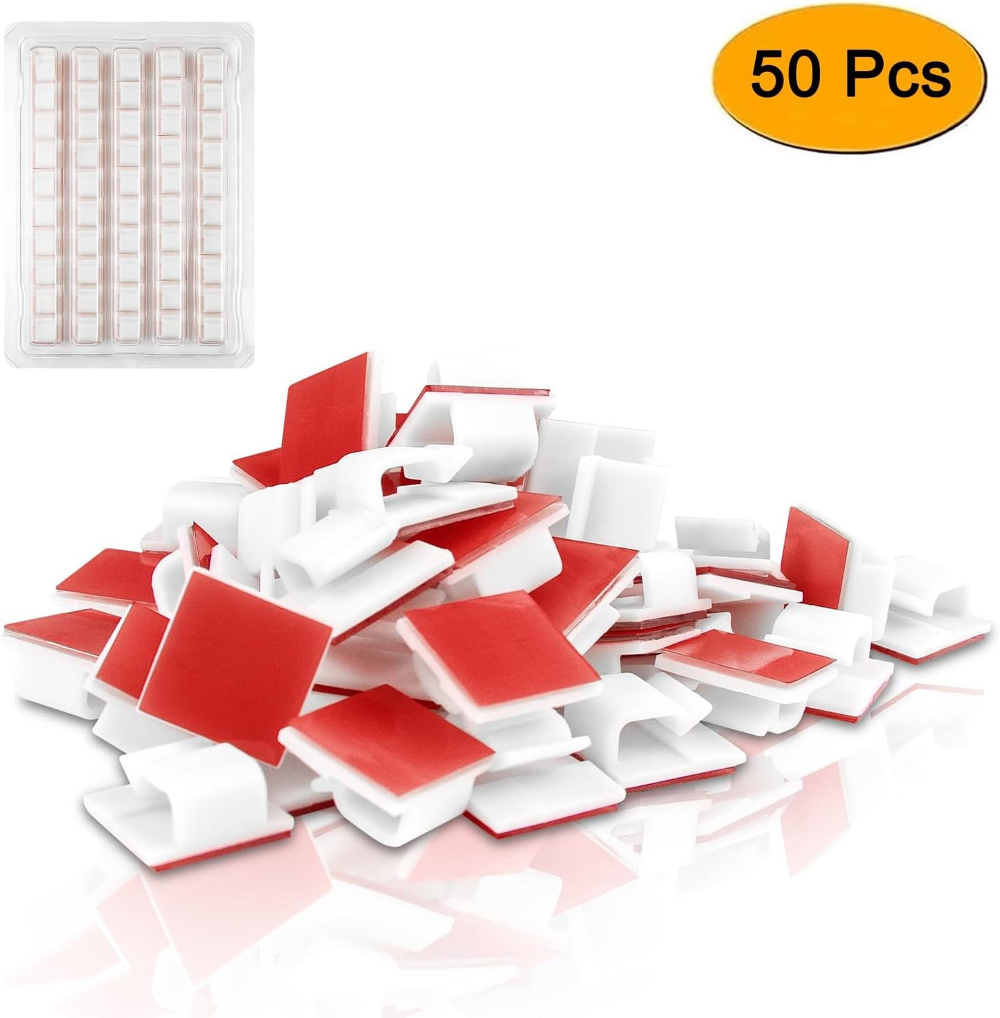 SOULWIT 50 Pcs Self Adhesive Cable Management Clips, Cable Organizers Sticky Wire Clips Cord Holder for TV PC Laptop Ethernet Cable Desktop Home Office (Black)
