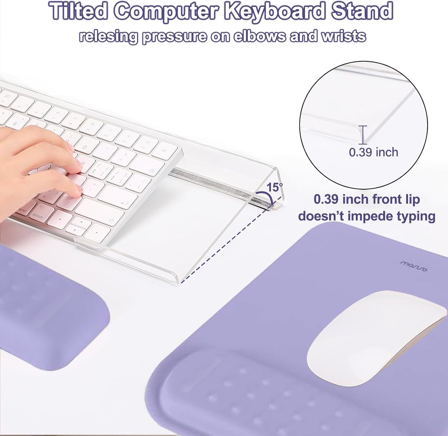 MOSISO Computer Keyboard Stand&Wrist Rest Support for Keyboard &Mouse Pad Set, Ergonomic Massage Wrist Rest Set, Easy Typing Working Acrylic Clear Stand for Office Home, Apricot