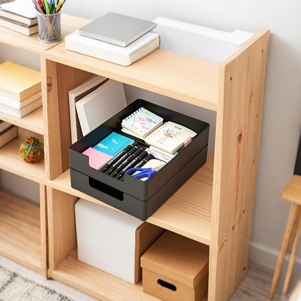 Letter-Size Tray, Desk Drawer Organizer, A4 Plastic Paper Tray, Plastic Paper Holder File Organizer for Office, School, Home Storage (Off-White)