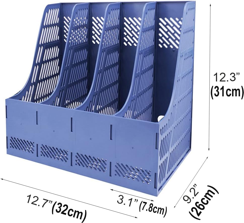 SAYEEC Desktop Magazine Holder Desk File Organizer 4 Compartments Vertical File Dividers Book Holder Frames Document Cabinet Rack Storage Organizer Box for Home Office School Black