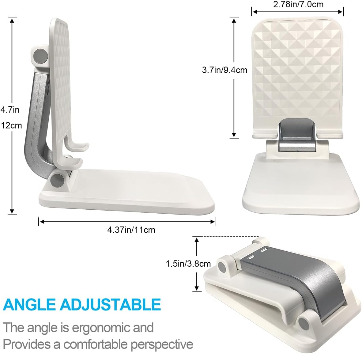 POQOD 2 Pack Cell Phone Stand, Foldable Phone Holder for Desk Compatible with Phone 15 14 13 12 11 Pro Xs Xs Max Xr X 8, Nintendo Switch, All Phones, Black & White