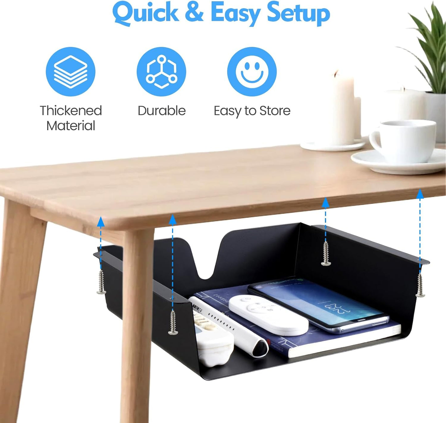 KHAMAL Under Desk Storage Shelf 2 Pack- Under Desk Drawer With Built in Cable Management For Home, Office, Gaming Setups, Kitchen (Black)