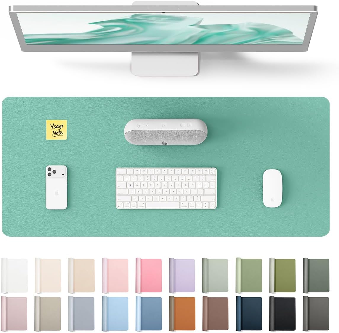 YSAGi Leather Desk Protector, Office Mat, Large Mouse Mat, Non-Slip PU Leather Blotter, Laptop Pad, Waterproof Writing Pad for Office and Home (Light Pink, 23.6" x 13.8") - Colors B