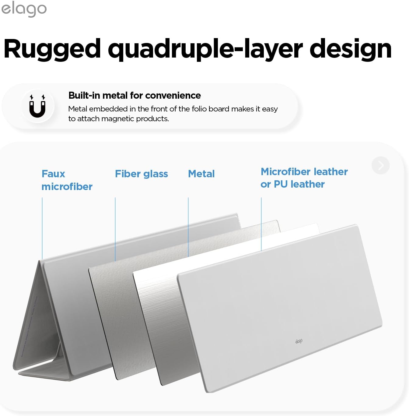 elago Smart Magnetic Desk Mat Folio Board Compatible with All Magnetic Products Clean Organized Desk for Office and Home (Microfiber Leather-Stone)