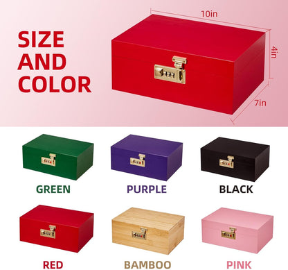 Bamboo Wood Desktop Organizer with 3 Glass Jars and Sliding Tray - Red Multi-Compartment Storage Case for Craft Supplies, Stationery, and Small Accessories (Pink)