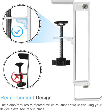 IFCASE Adjustable Desk Side Laptop Mount Holder with Headphone Hook, No Drill Desk Storage Organizer (White)