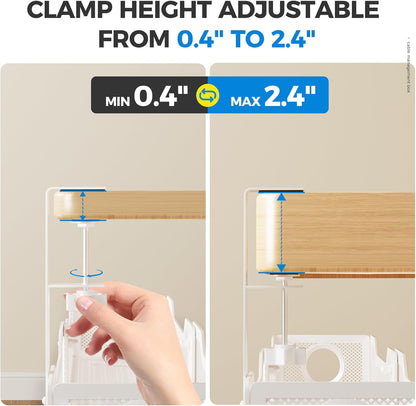 Under Desk Cable Management Tray White, Cinati Wire Organizers No Drill, Cable Tray with Clamp for Wire Management, Cord Organization Box for Office, Home - No Damage to Desk