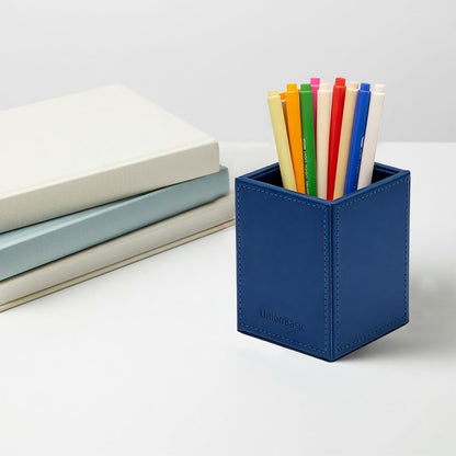 UnionBasic Square Pen Holder, Leather Pencil Cup, Desktop Caddy Stationery Organizer, Beige