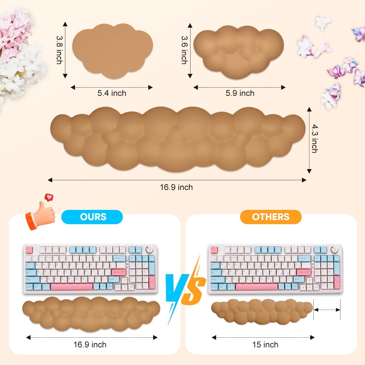 JIKIOU Upgrade Leather Cloud Keyboard Wrist Rest, Cloud Wrist Rest with Non-Slip PU Base, Comfortable Memory Foam Wrist Rest for Computer Laptop Mac Gaming Office and Pain Relief Christmas Wish Gift